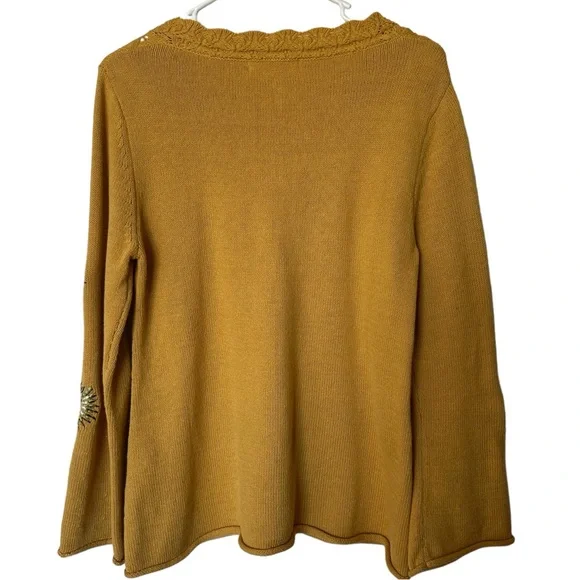 Skye’s The Limit Mustard Yellow Floral Embroidered Statement Sleeve Knit Small - Picture 2 of 10